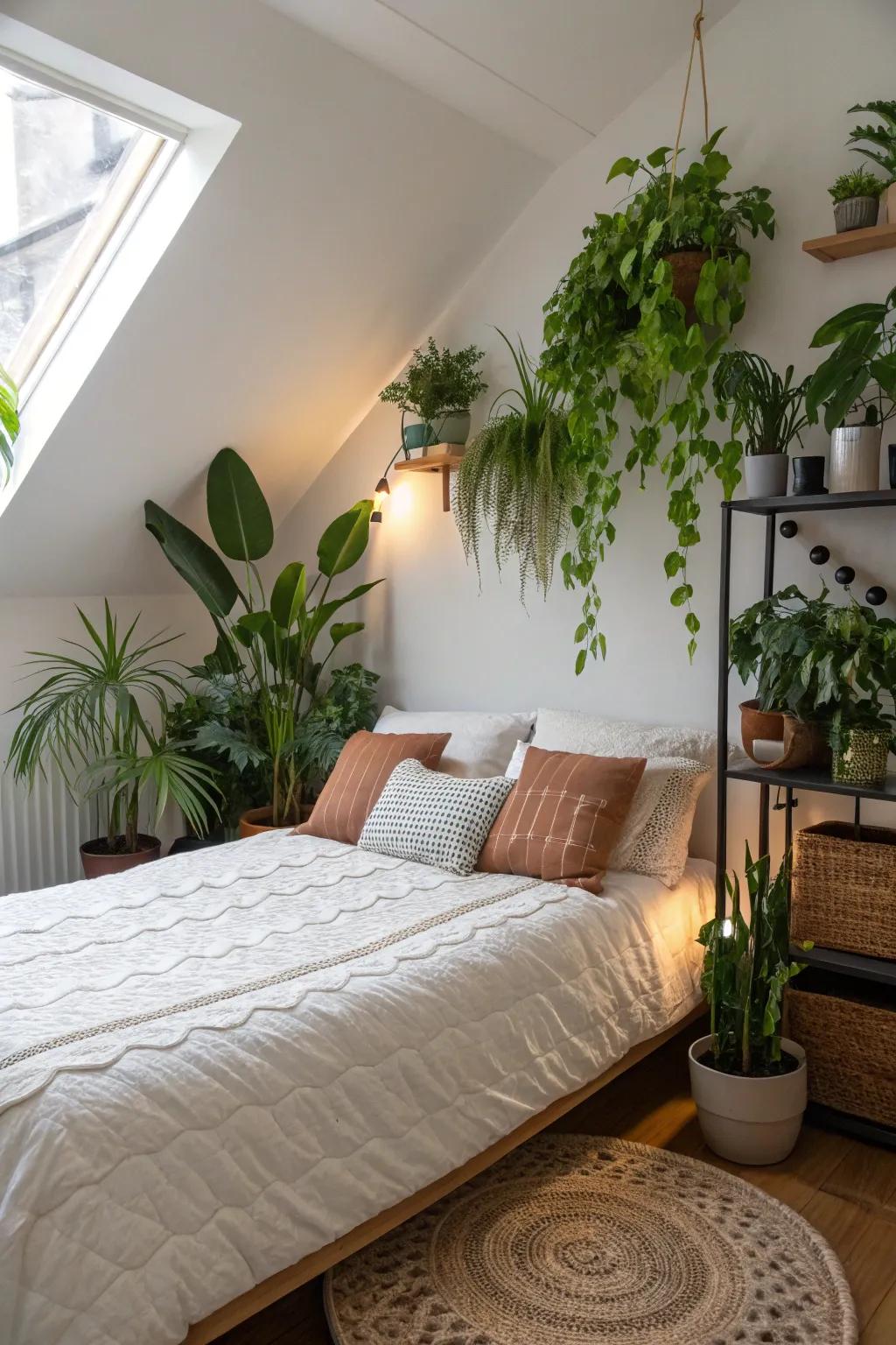 Plants add a natural element and peacefulness to a diagonal bed.