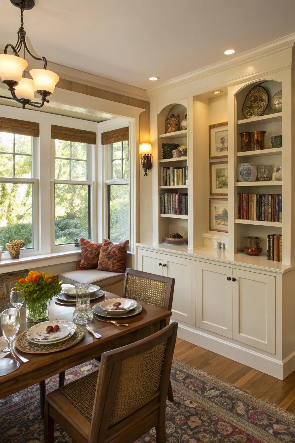 Wall niches add both storage and decorative elements to your dining room.