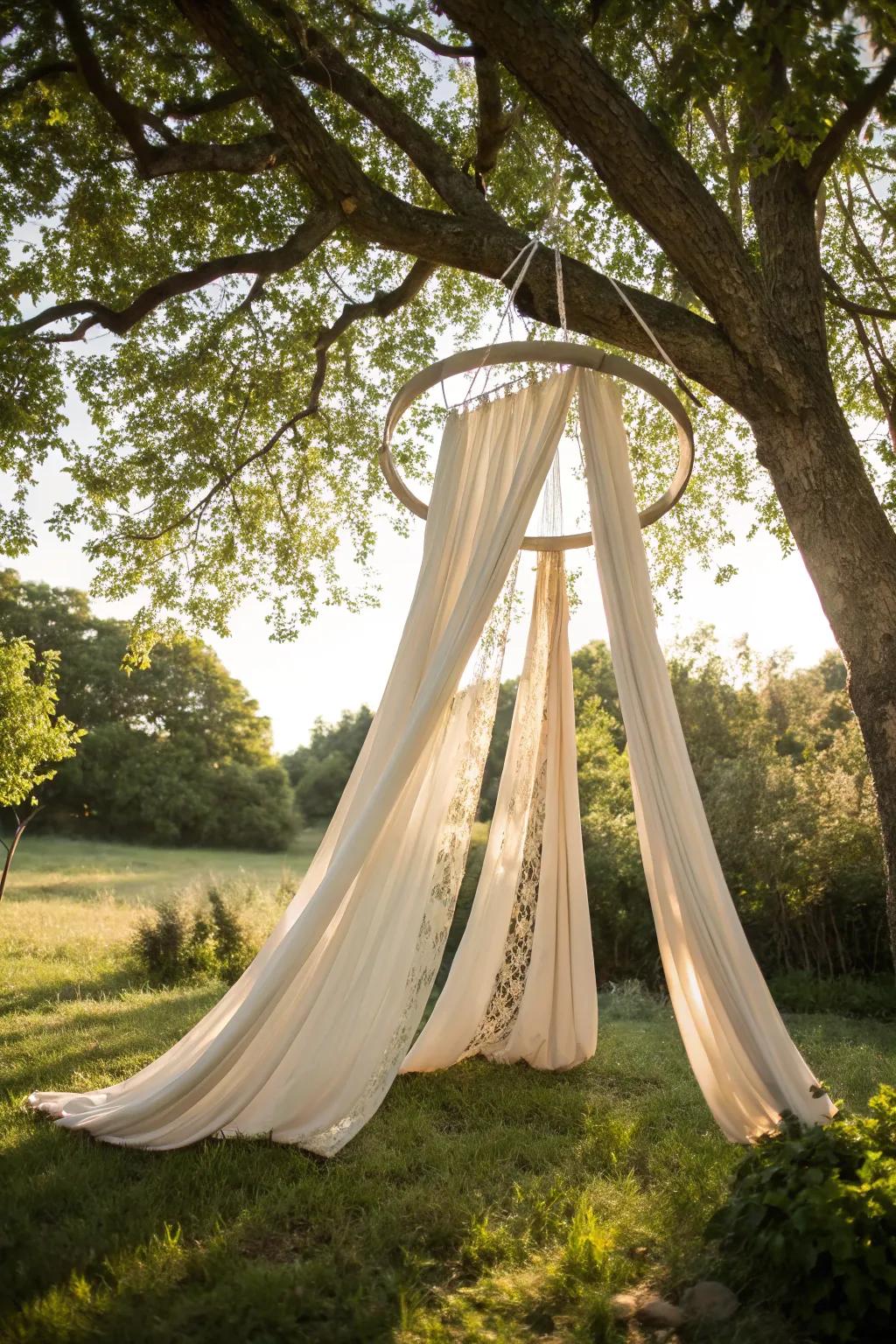 Daydream under the canopy: A chic DIY circular ring tent perfect for your outdoor oasis.