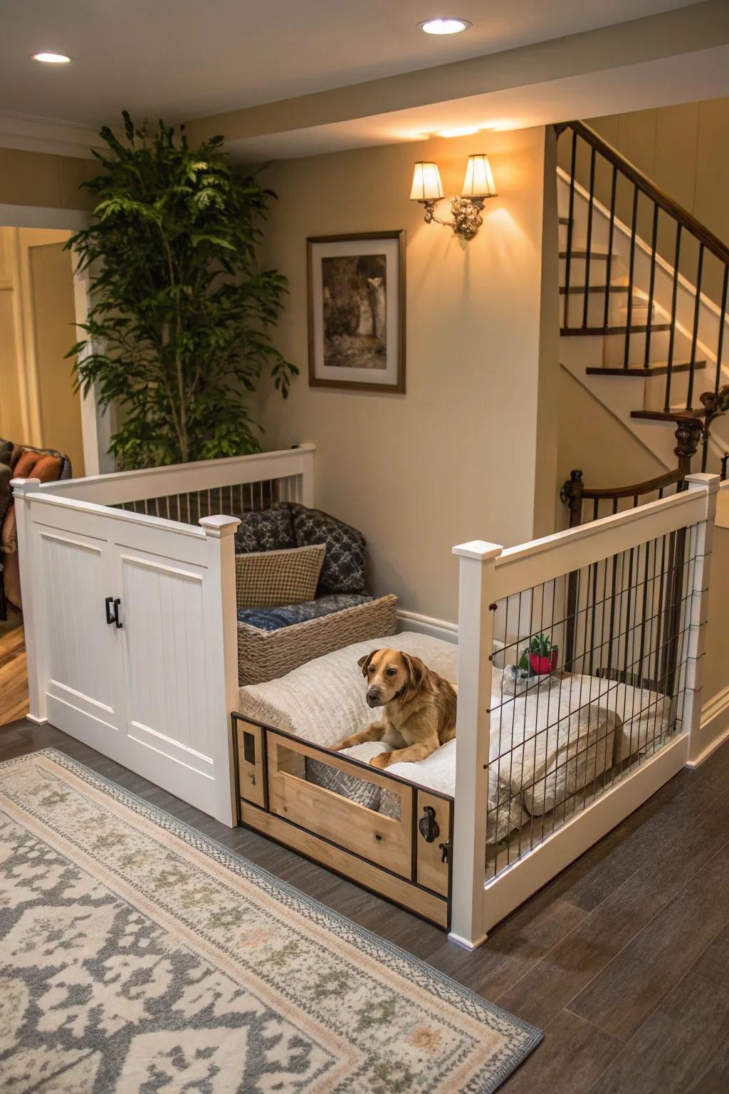 A functional dog barrier with integrated comforts for your pet.