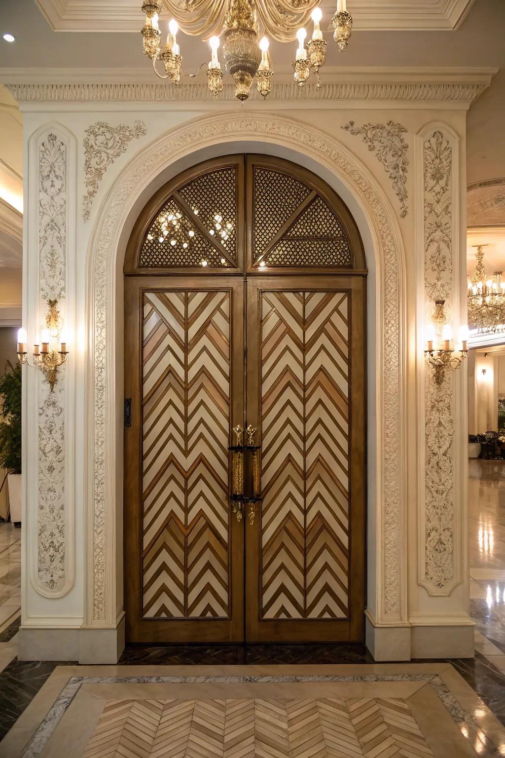 Geometric flair showcased through angled patterned panels.