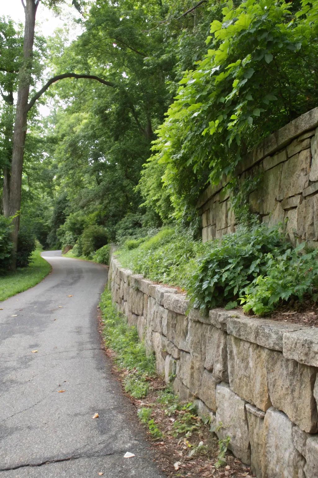 Supportive walls contribute structural clarity and textural depth to your driveway.