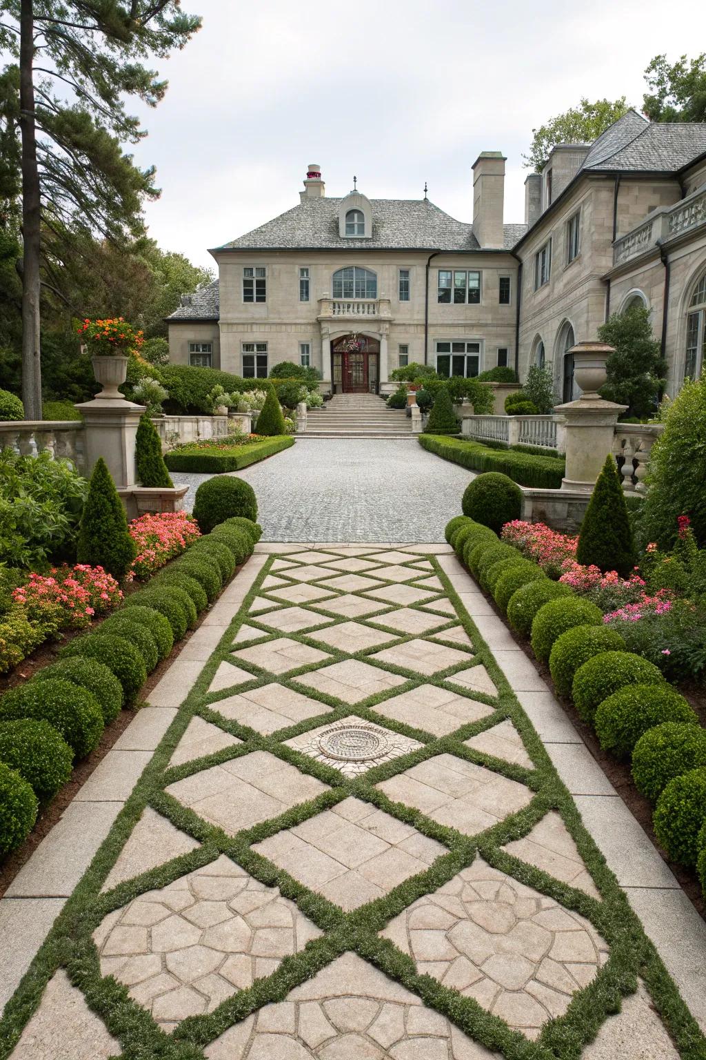 Symmetrical layouts fostering a balanced and elegant driveway.