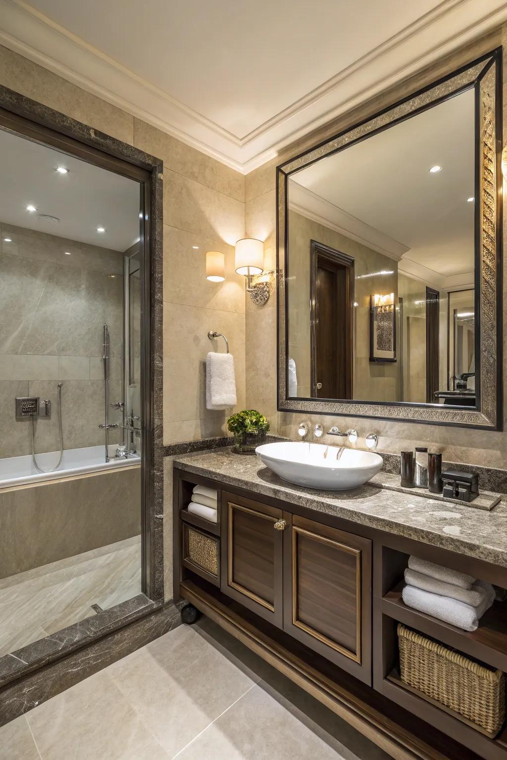 Designer features add a touch of class to this sophisticated bathroom.
