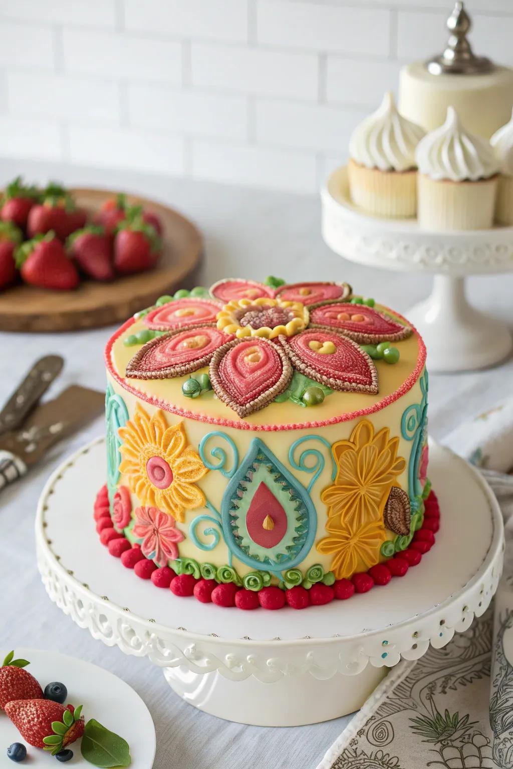 An artistic cake design that serves as a stunning centerpiece.