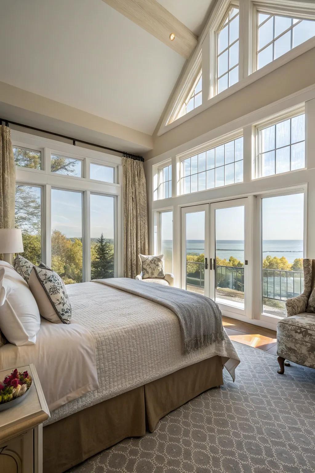 Sizable picture windows invite light and connect with nature.