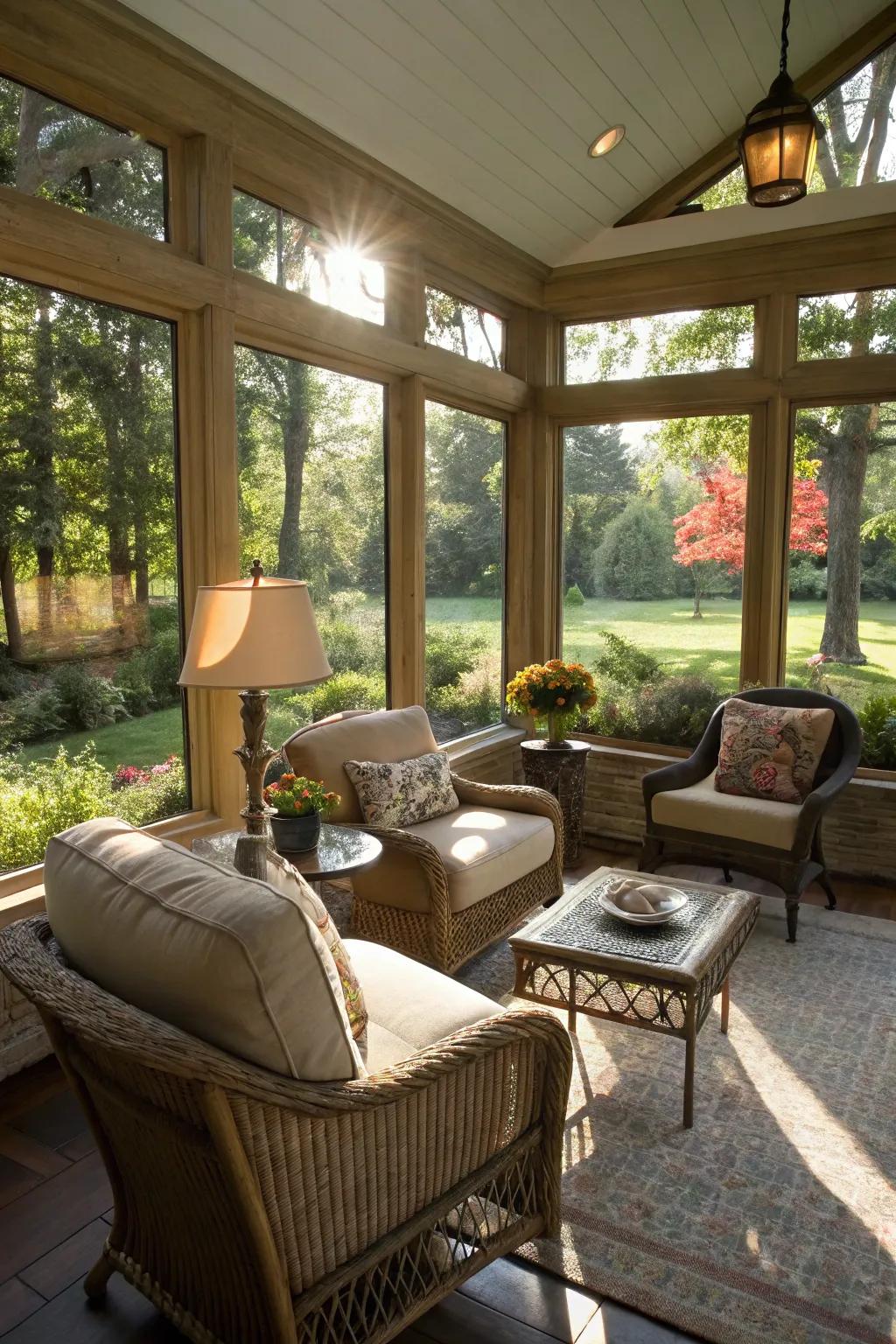 Find serene comfort in a solarium setting.