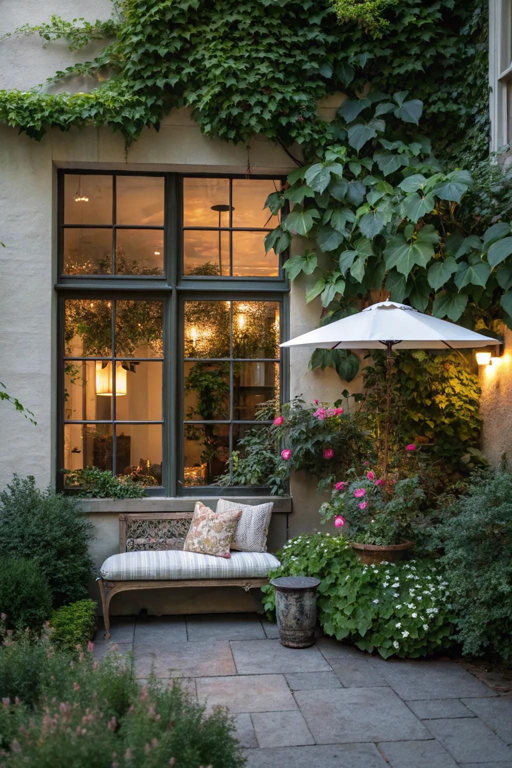 Charming exterior seating near a window