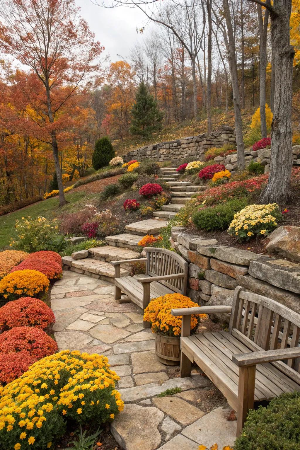 Organic textures enhance fall gardens with rustic charm.