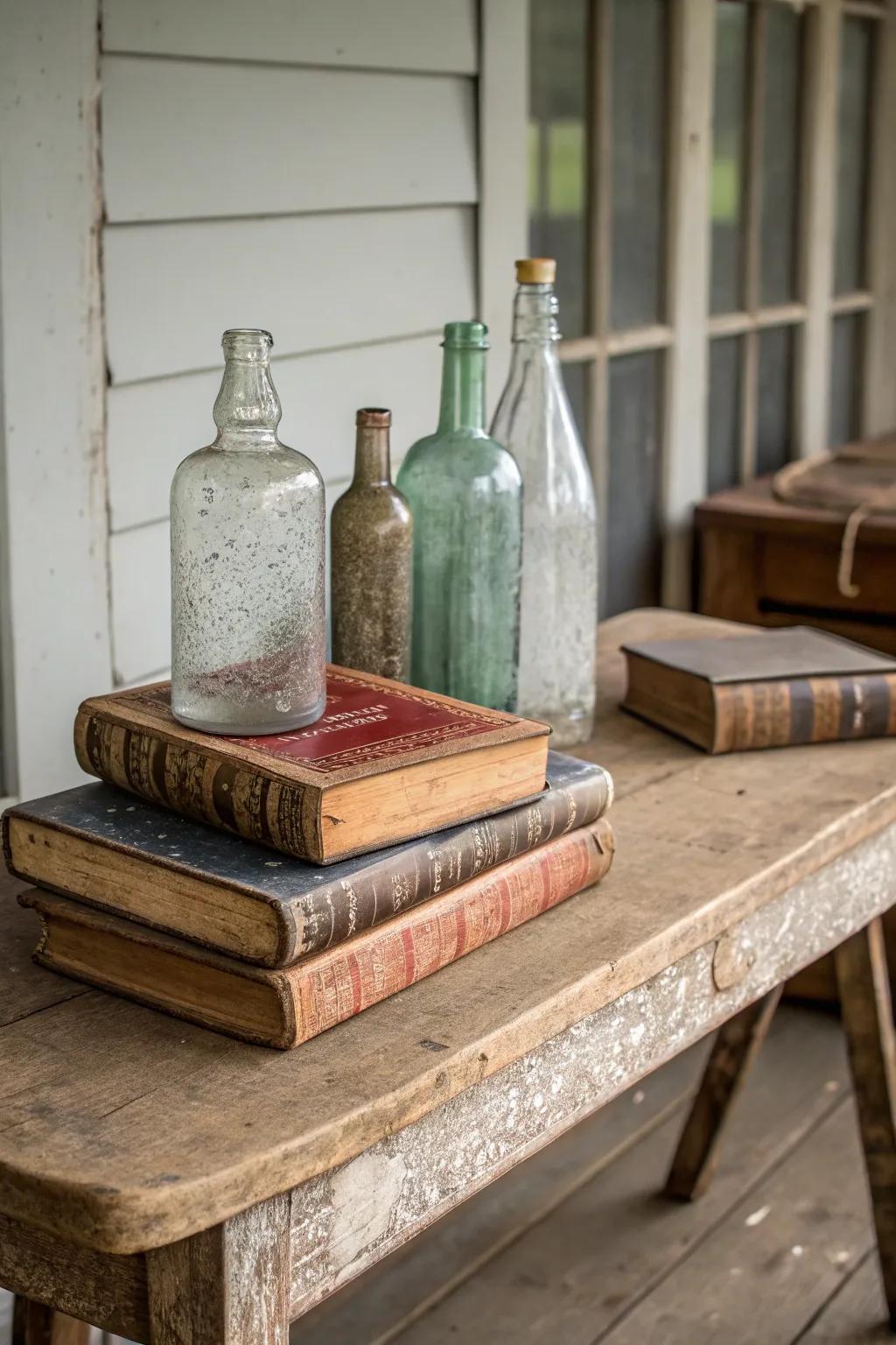 Classic volumes paired with vials impart a sentimental impression to your farmhouse table.