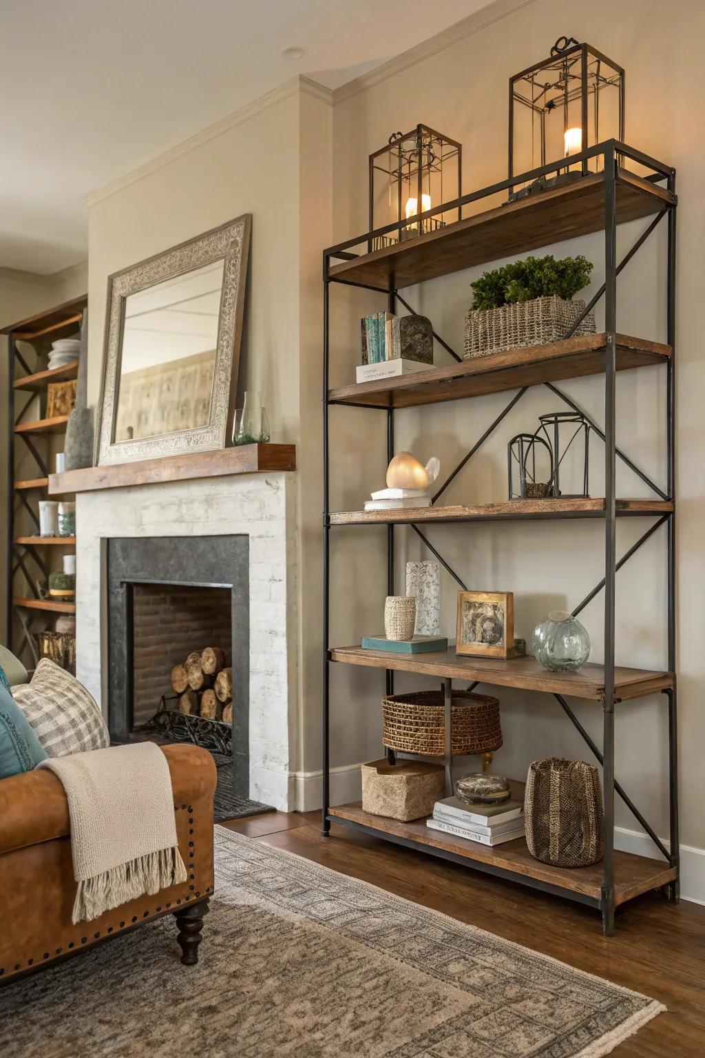 An assorted blend of resources on shelves for a lively aesthetic.