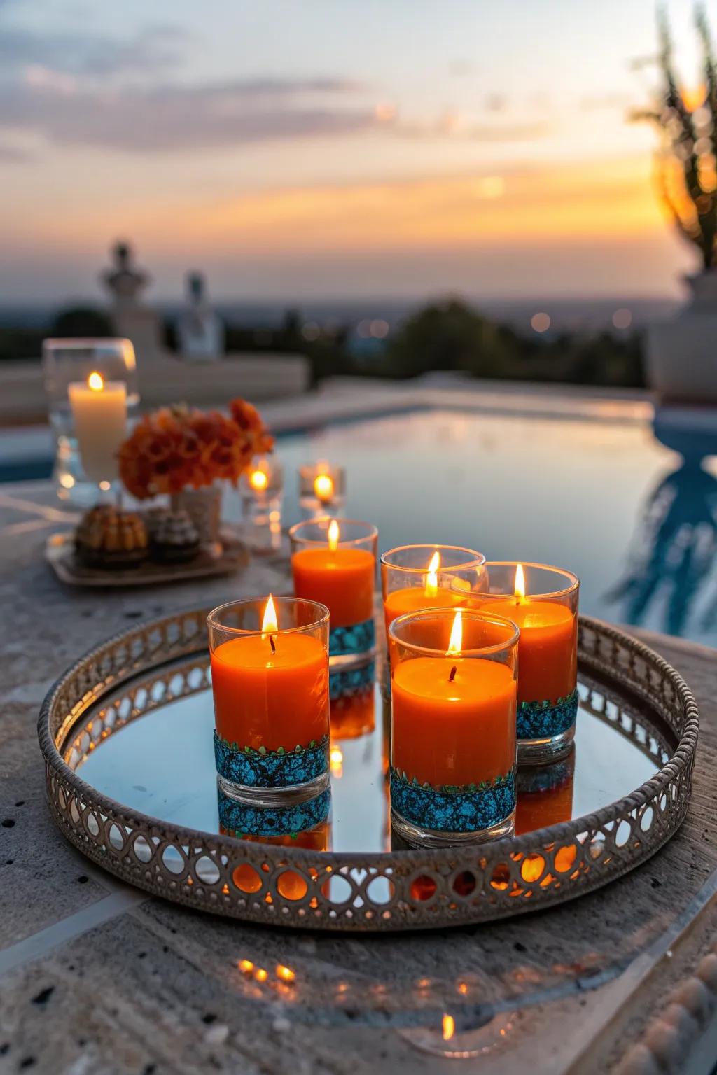 Amplify the radiance using reflective surfaces that amplify your focal design's elegance.