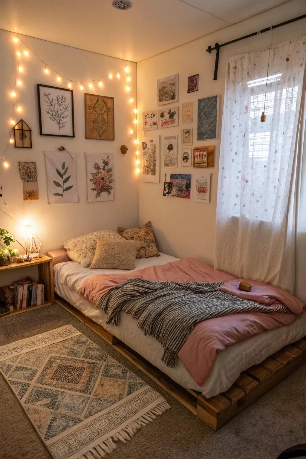 Personal artwork can turn a small room into an intimate sanctuary.