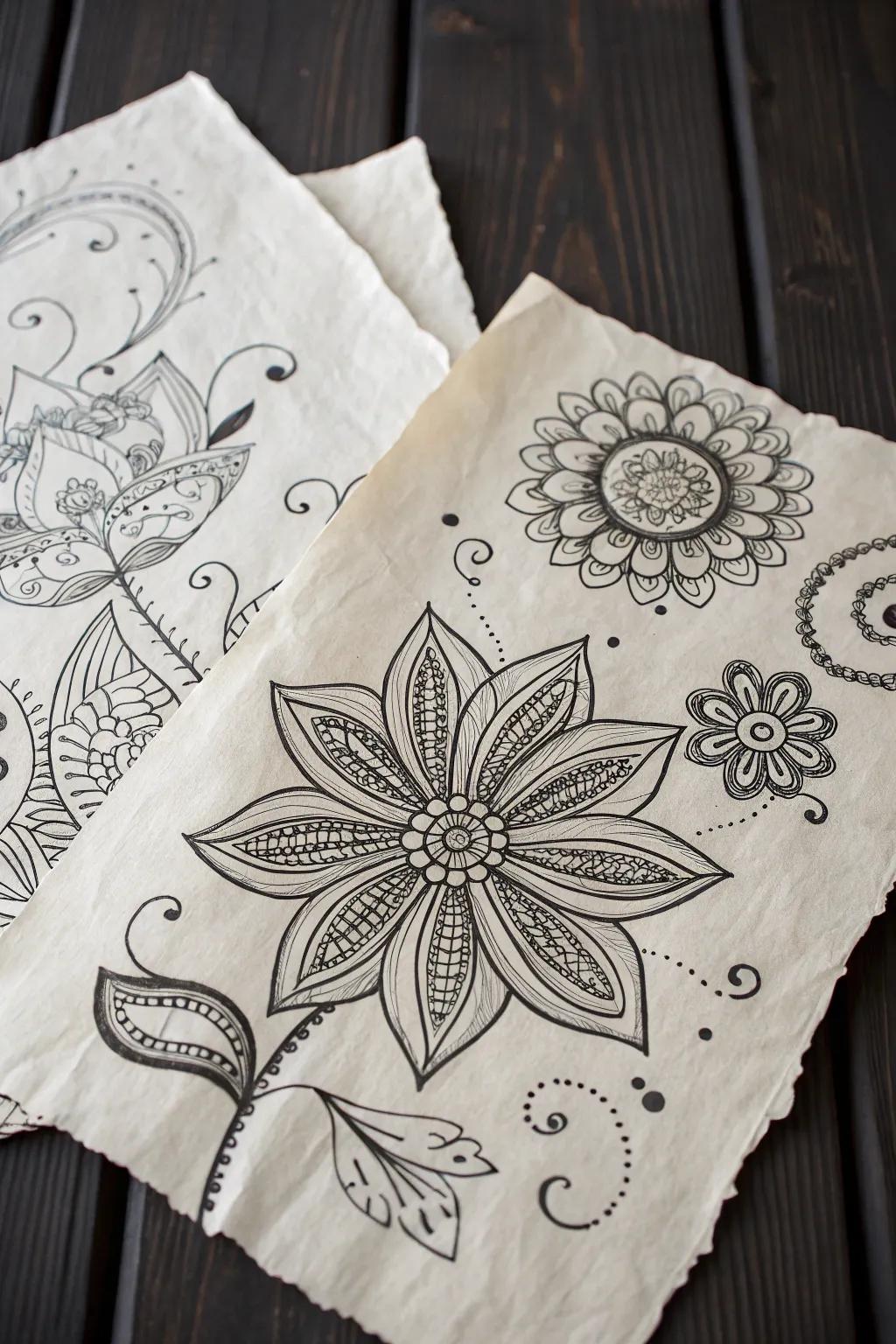 Ink drawings in black and white add beauty.