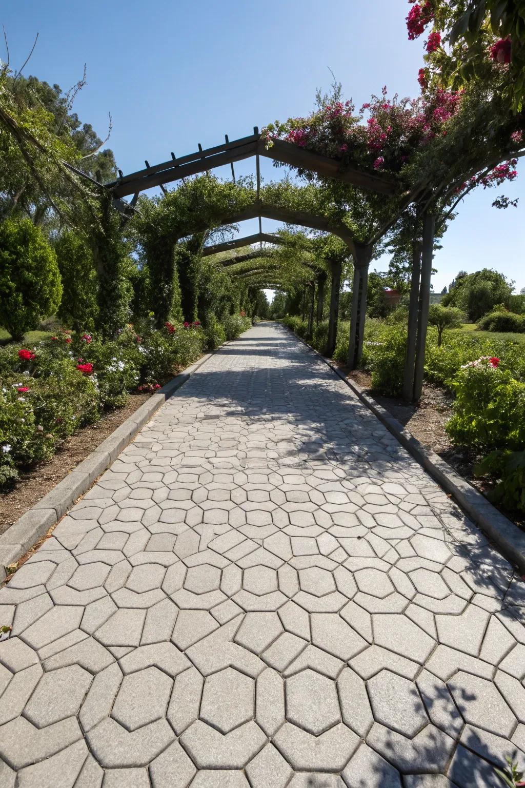 Geometric configurations inject a modern vibe into walkway designs.