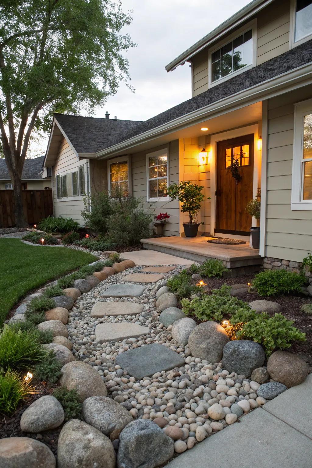 River stones refine the initial impression of your dwelling.