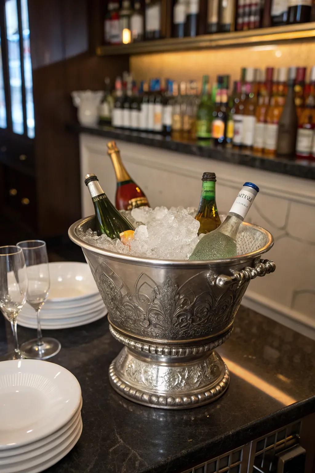 Add charm and function through a stylish ice container.