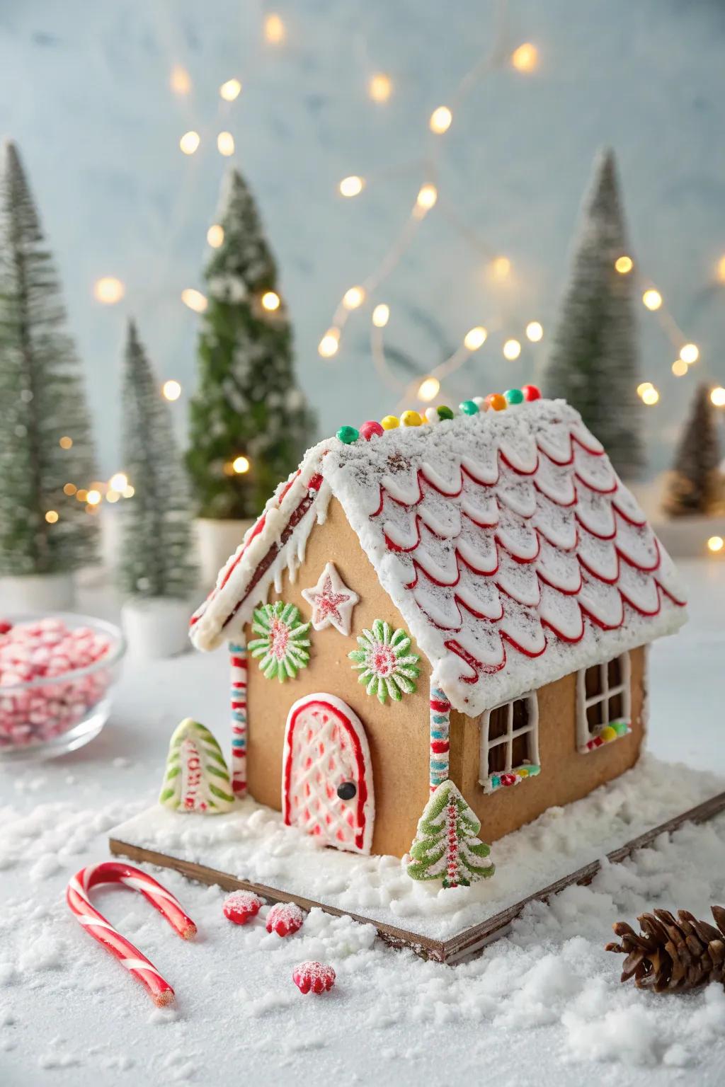 Breath block fragments bring festivity and flavor to gingerbread house roofs.