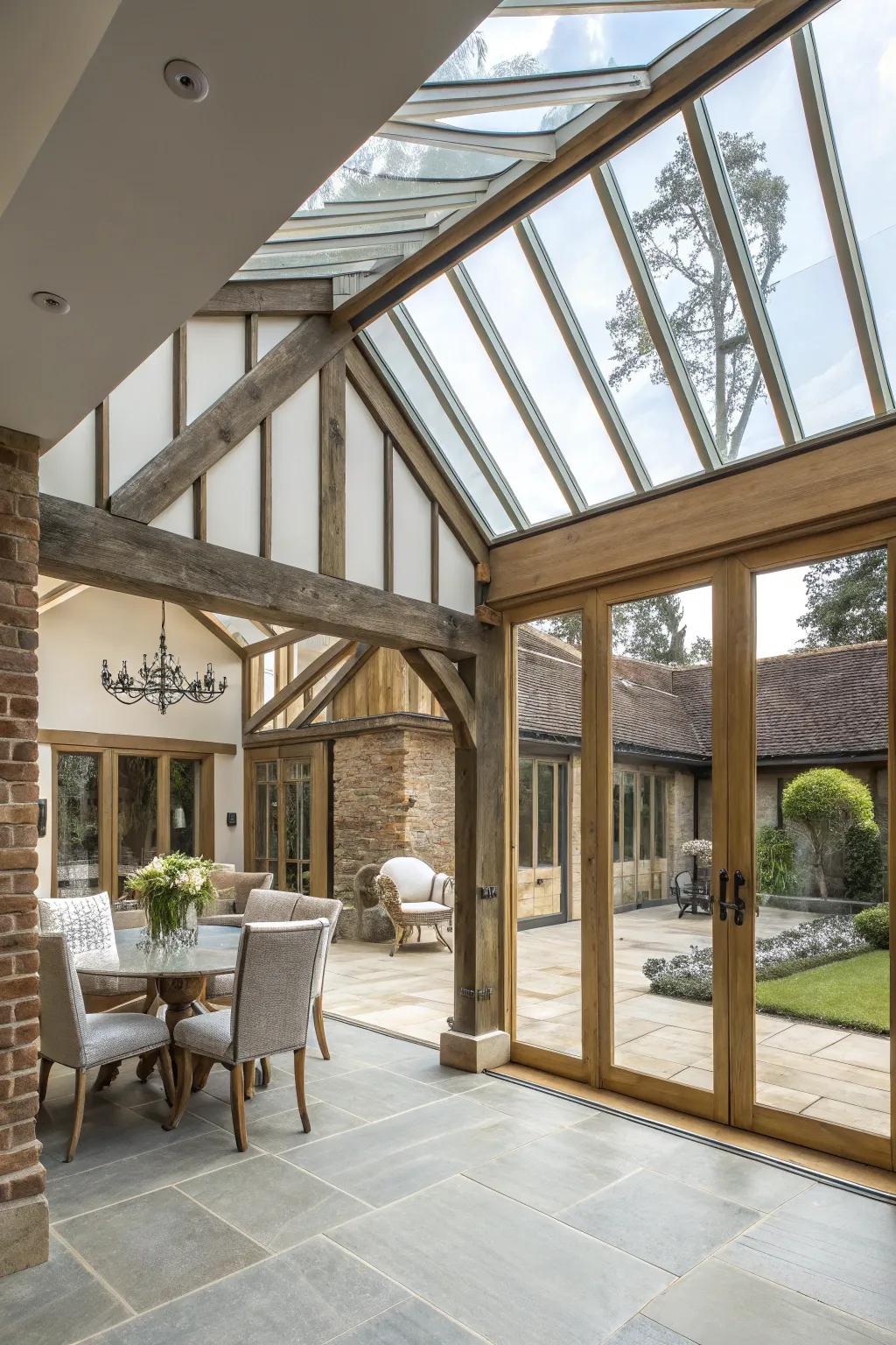 A harmonious blend of past and present in a glass extension.