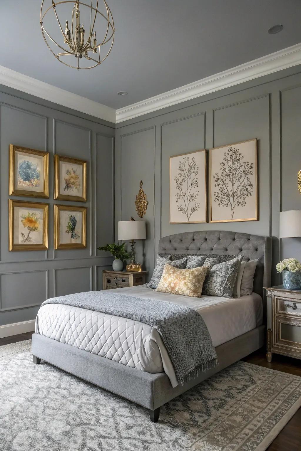 Artistic touches and decorative items inject a personalized essence into the gray interior.