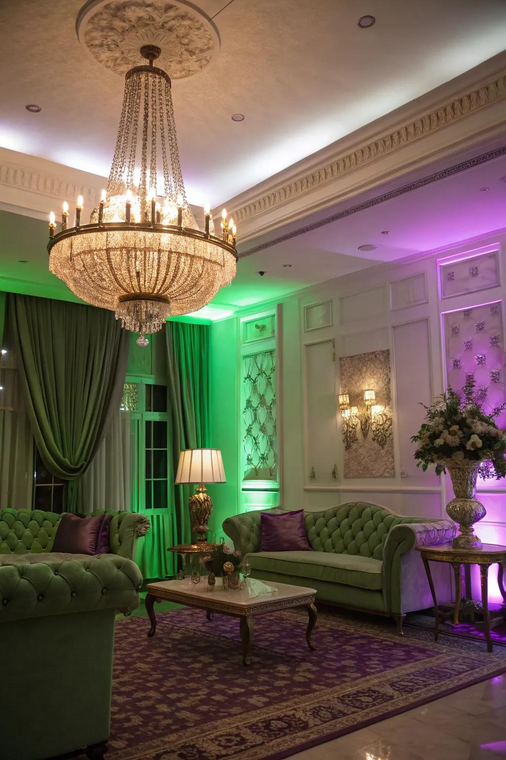 Lavish illumination intensifying the chamber's ambiance.