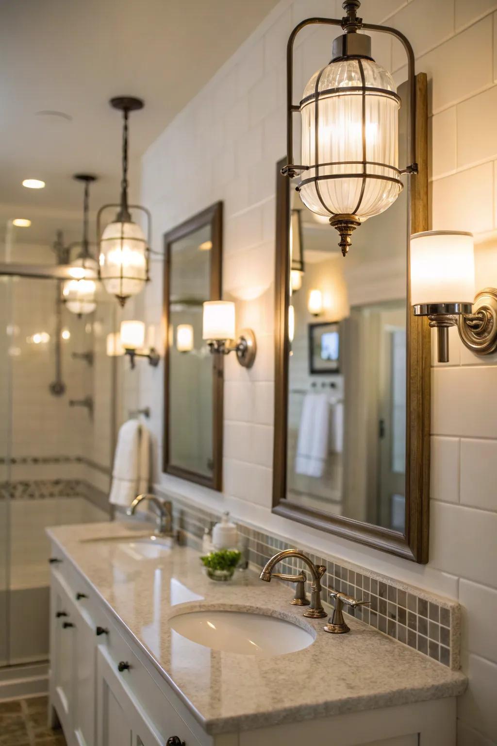 A guest bathroom illuminated by quality lighting, enhancing the space's ambiance.
