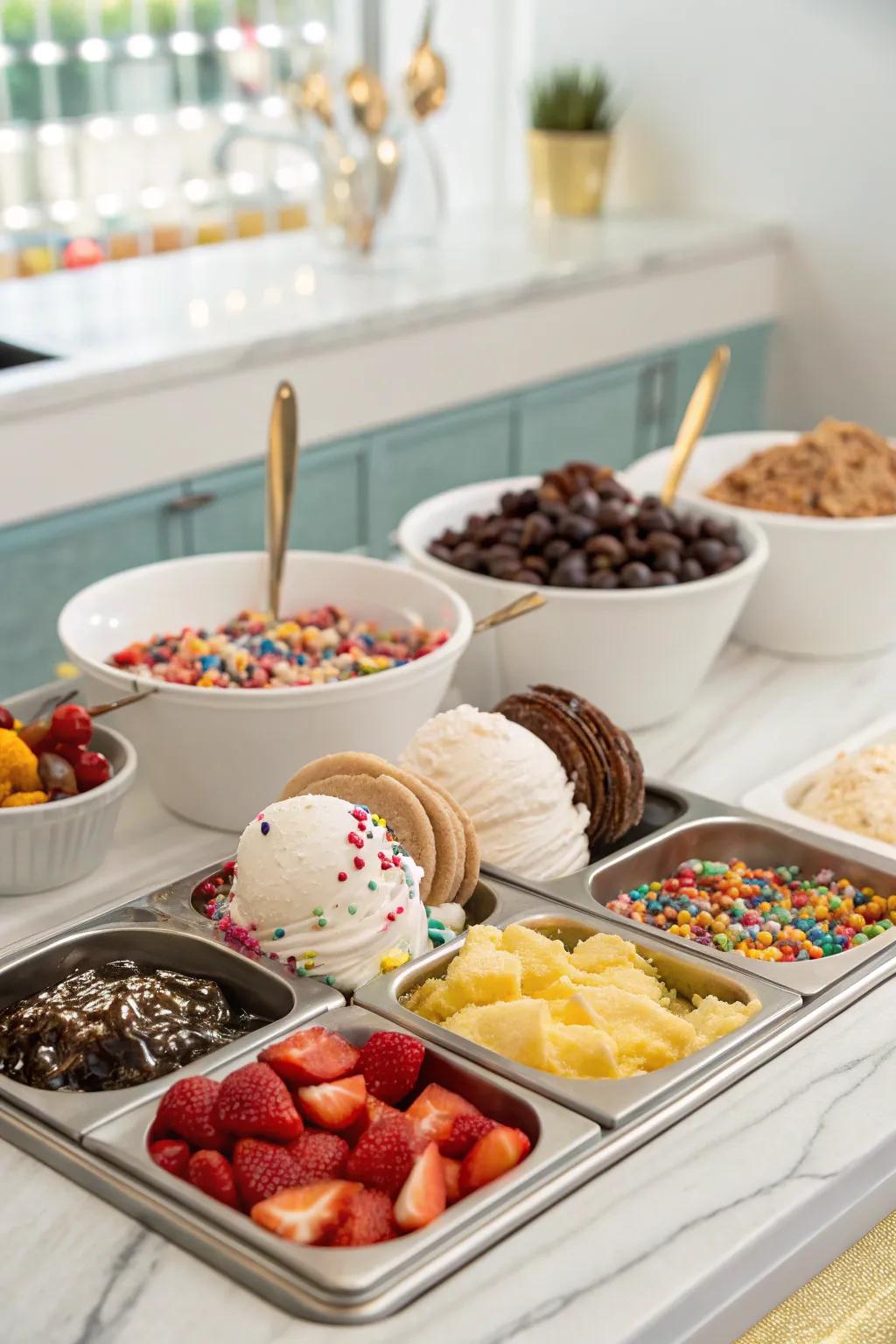 A delightful sundae station featuring a variety of toppings.