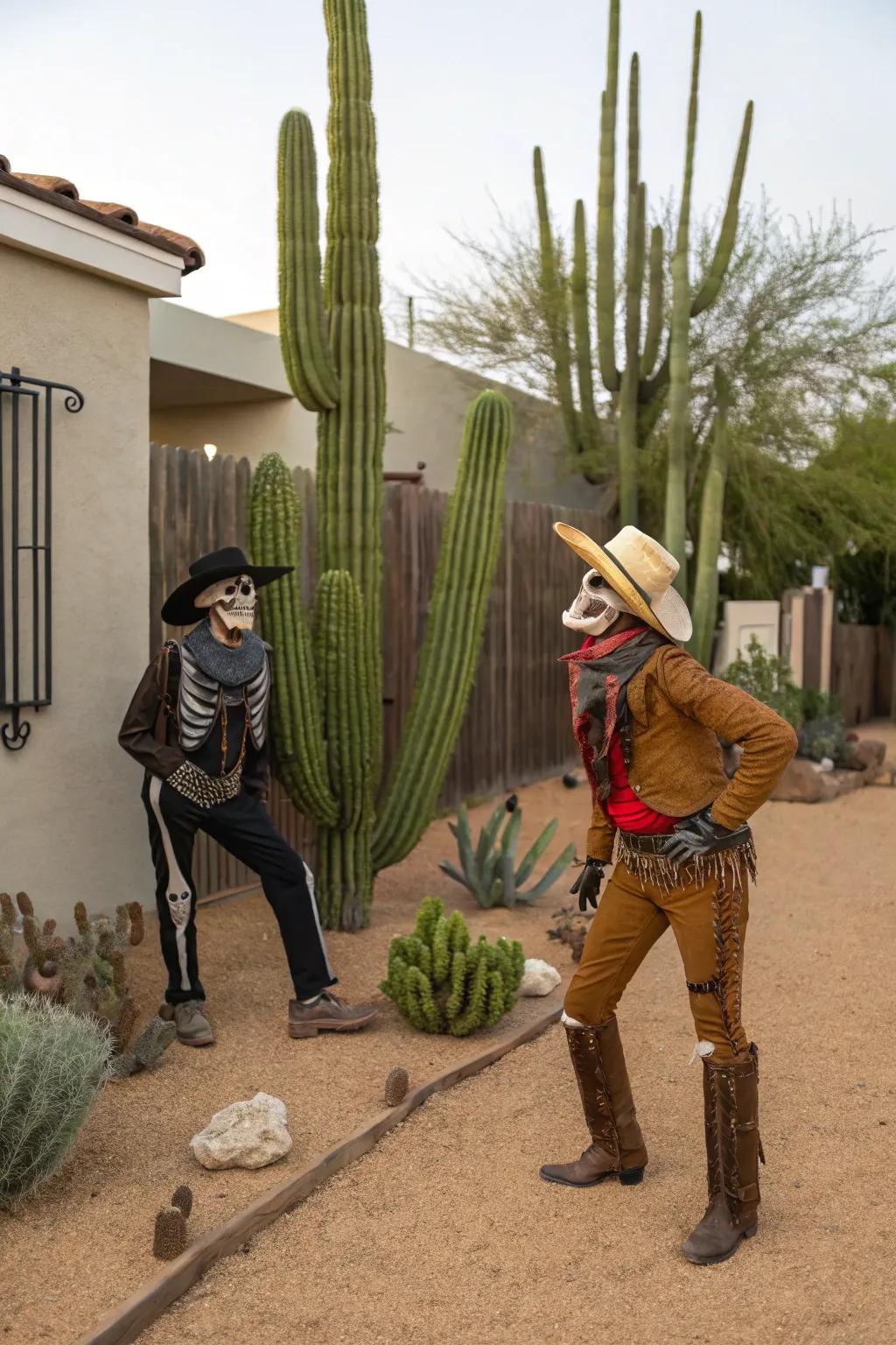 Cowboy skeletal figures convey a nuance of the untamed western expanse to your Halloween embellishments.