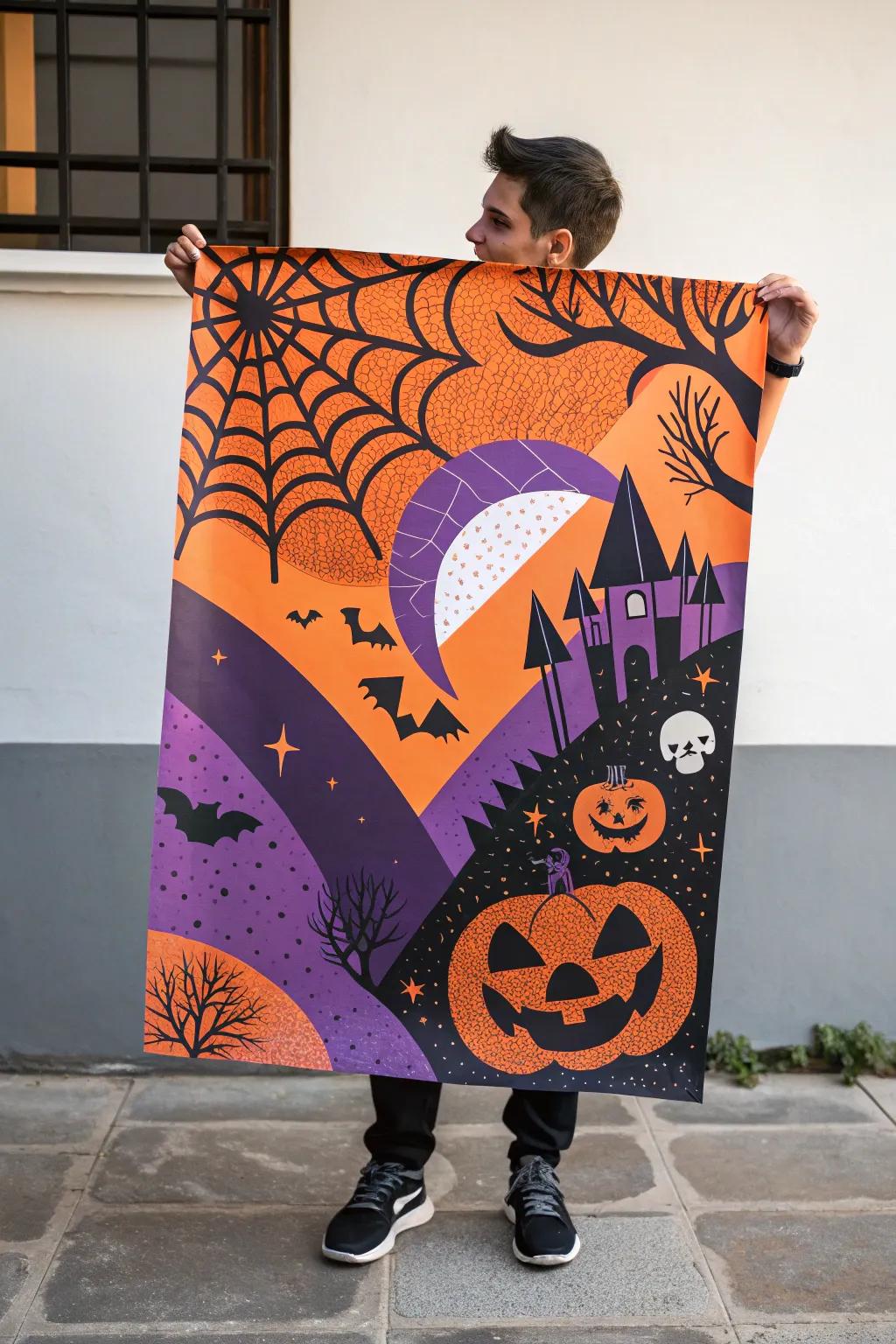 A vibrant chromatic spectrum poster that embodies Halloween spirit.