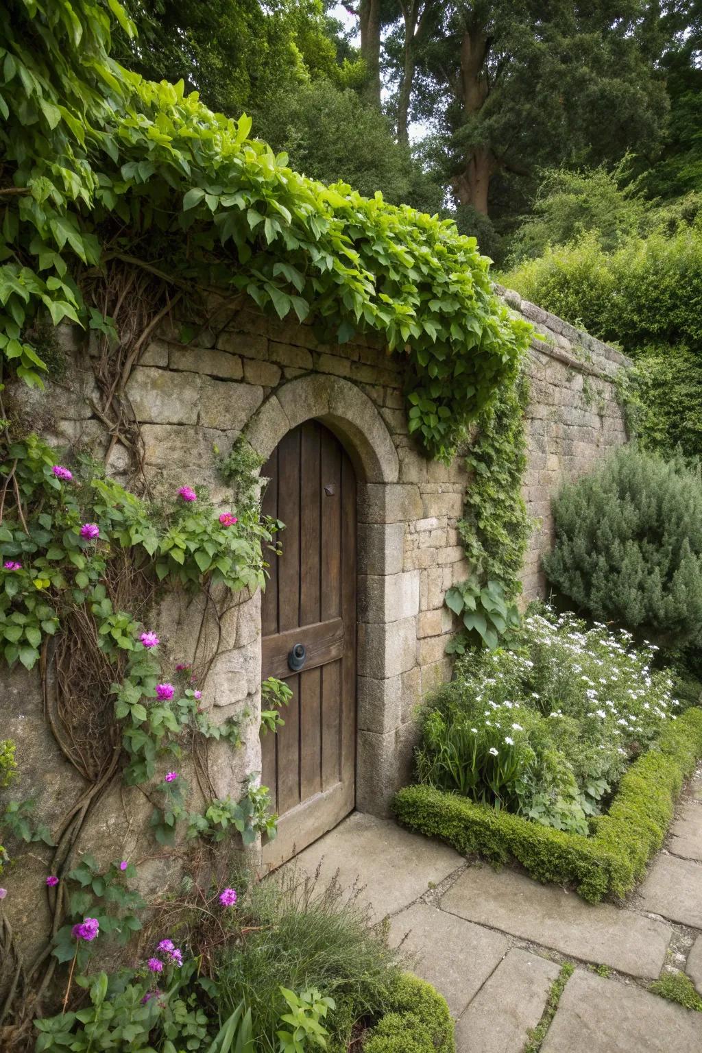 A concealed entry thoughtfully integrated into a garden wall.
