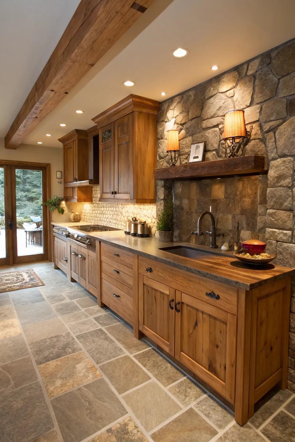 Natural materials bring a sense of warmth and sophistication to the hidden kitchen concept.