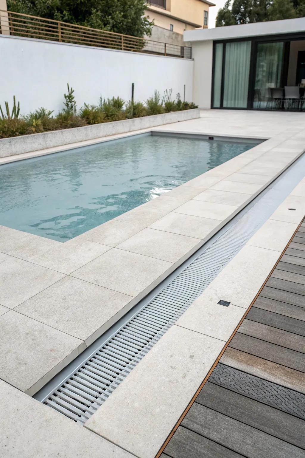 Minimalist slit drains preserve a tidy, unobtrusive visual.