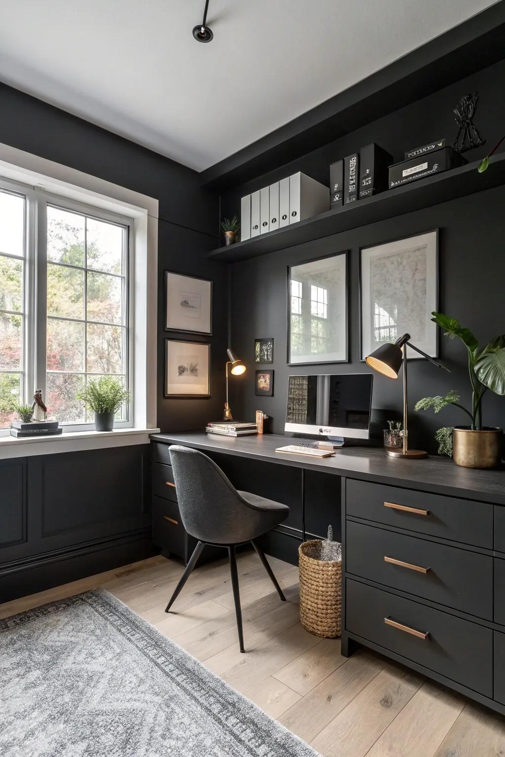 Carbon partitions deliver a lavish and sophisticated sensation to this personal office.