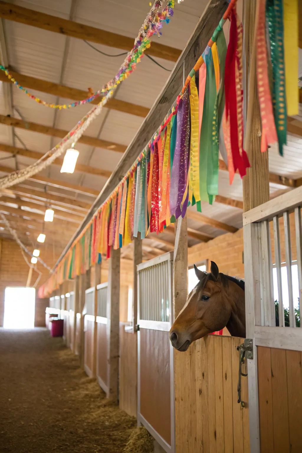 Ribbons introduce a celebratory and lively aspect to the stall.