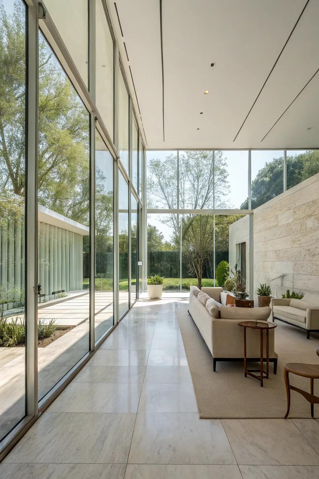 A modern interior featuring glass partitions that enhance the perception of space.