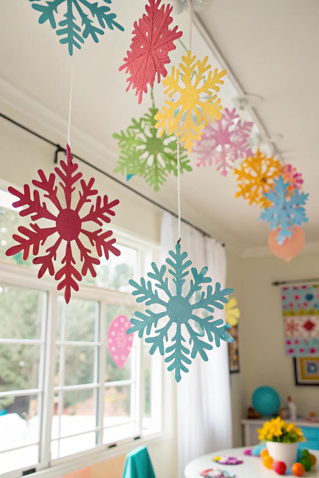 Introduce a gush of color to your décor through vibrant snowflakes.