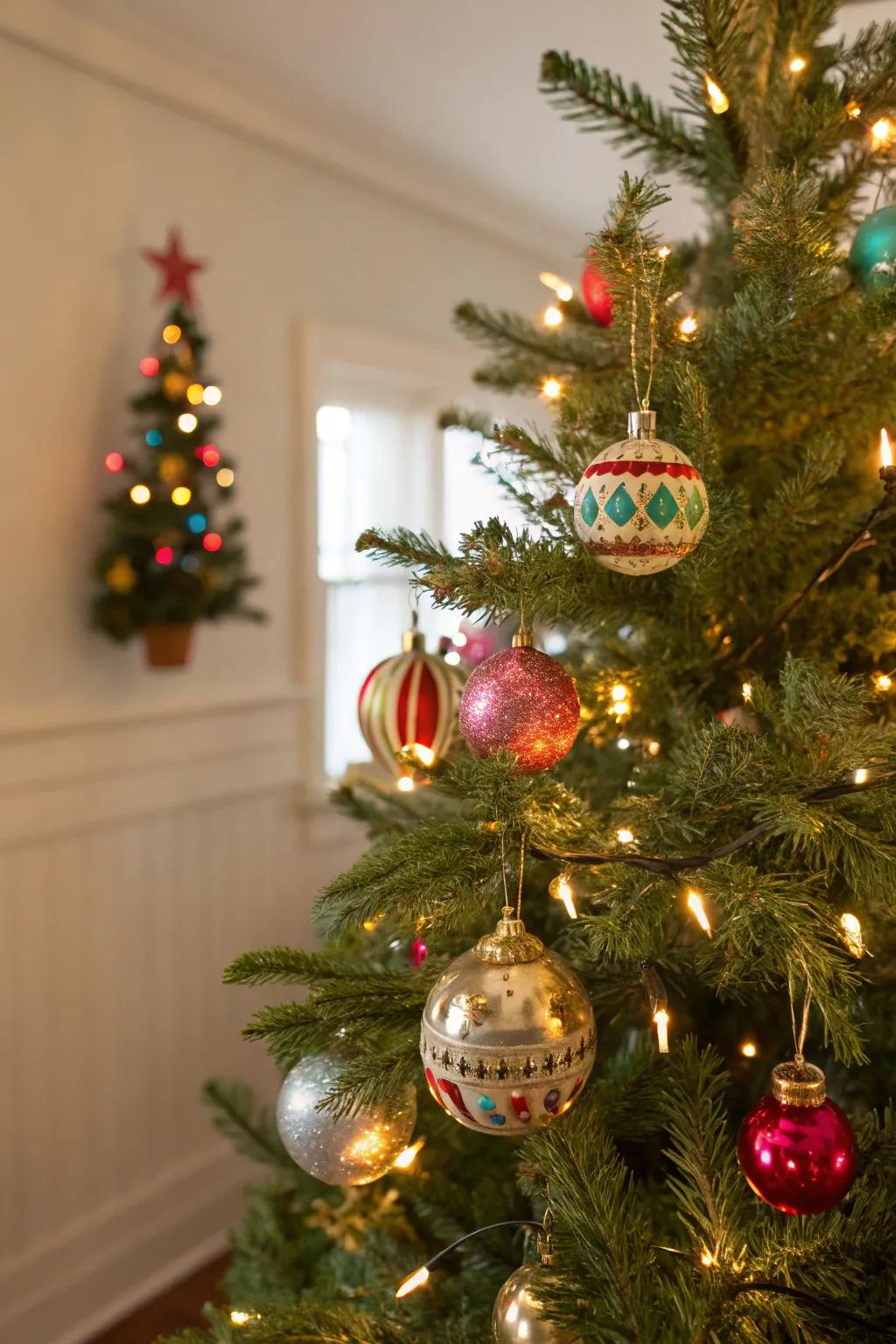 A Christmas tree decorated with a charming collection of vintage ornaments, for a nostalgic feel.