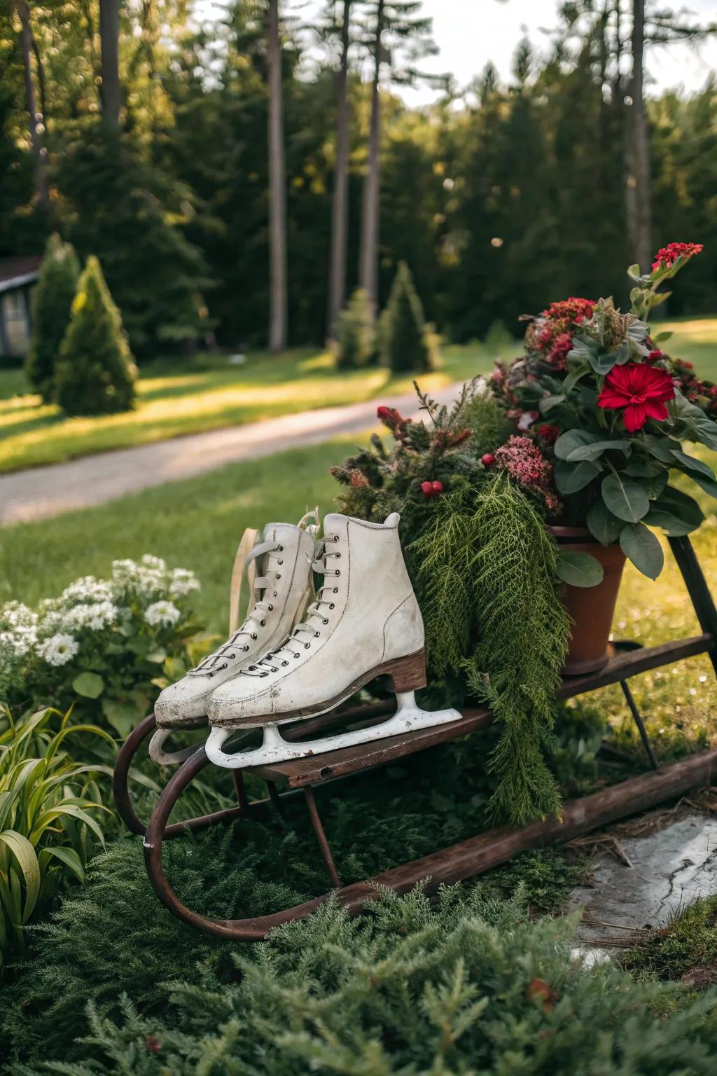 A nostalgic sled showcasing vintage snow skates