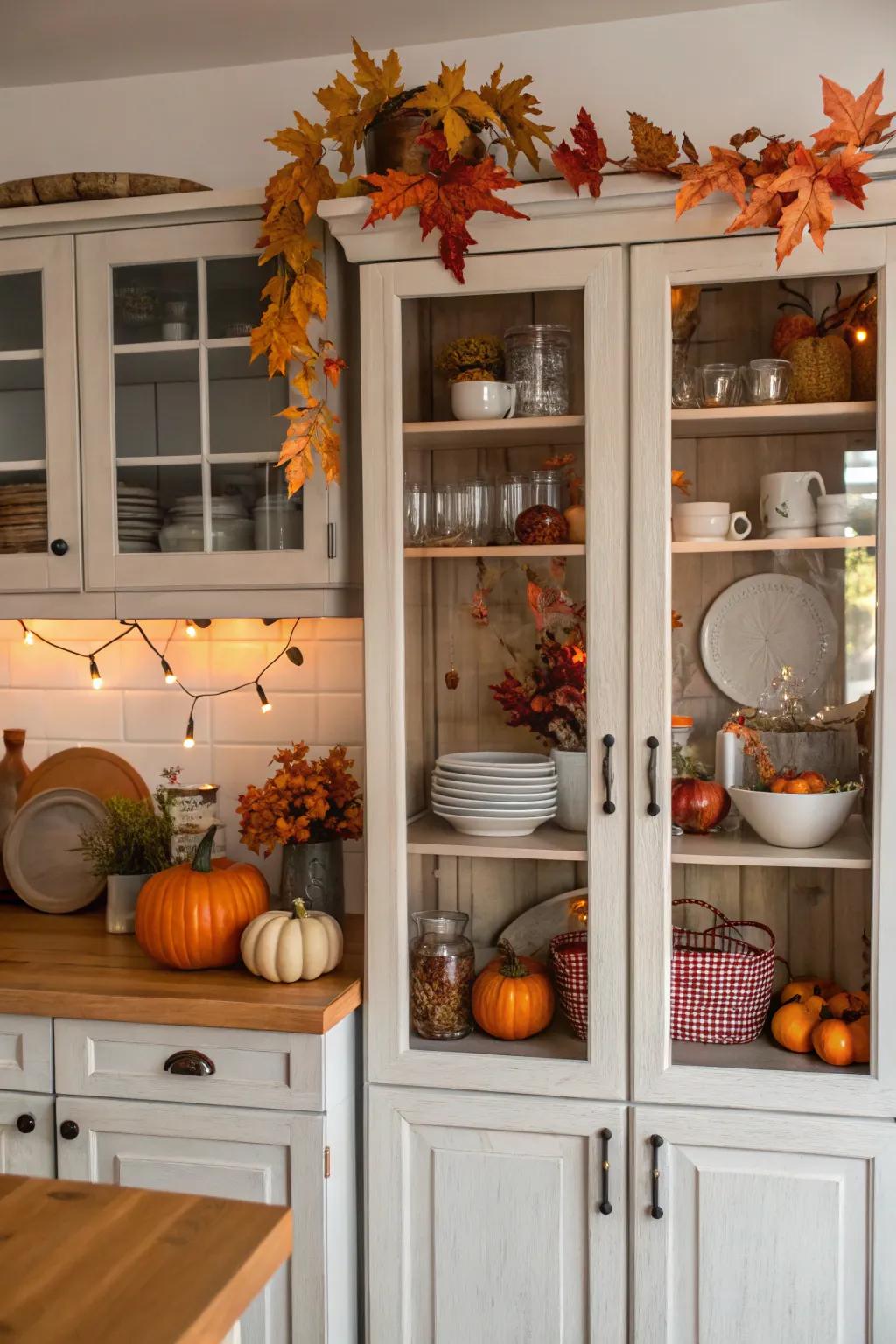 Autumnal elements bringing a seasonal touch to the cabinets.