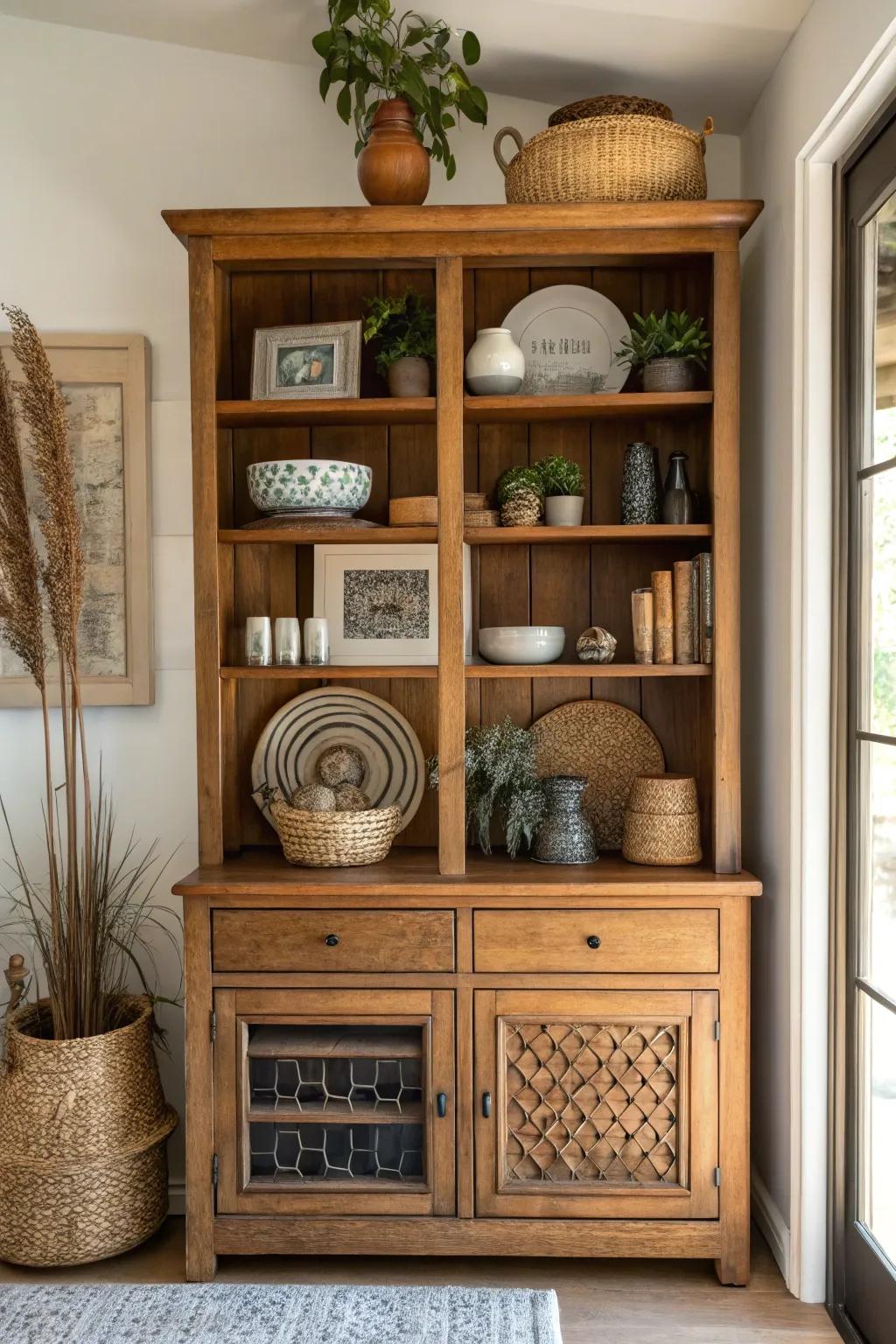 Open shelving delivers a vibrant approach to showcase decor.
