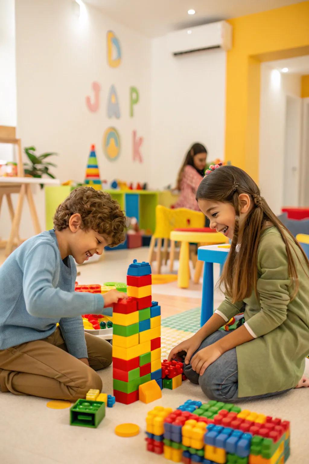 Building blocks and interlocking bricks inspire artistic thinking.