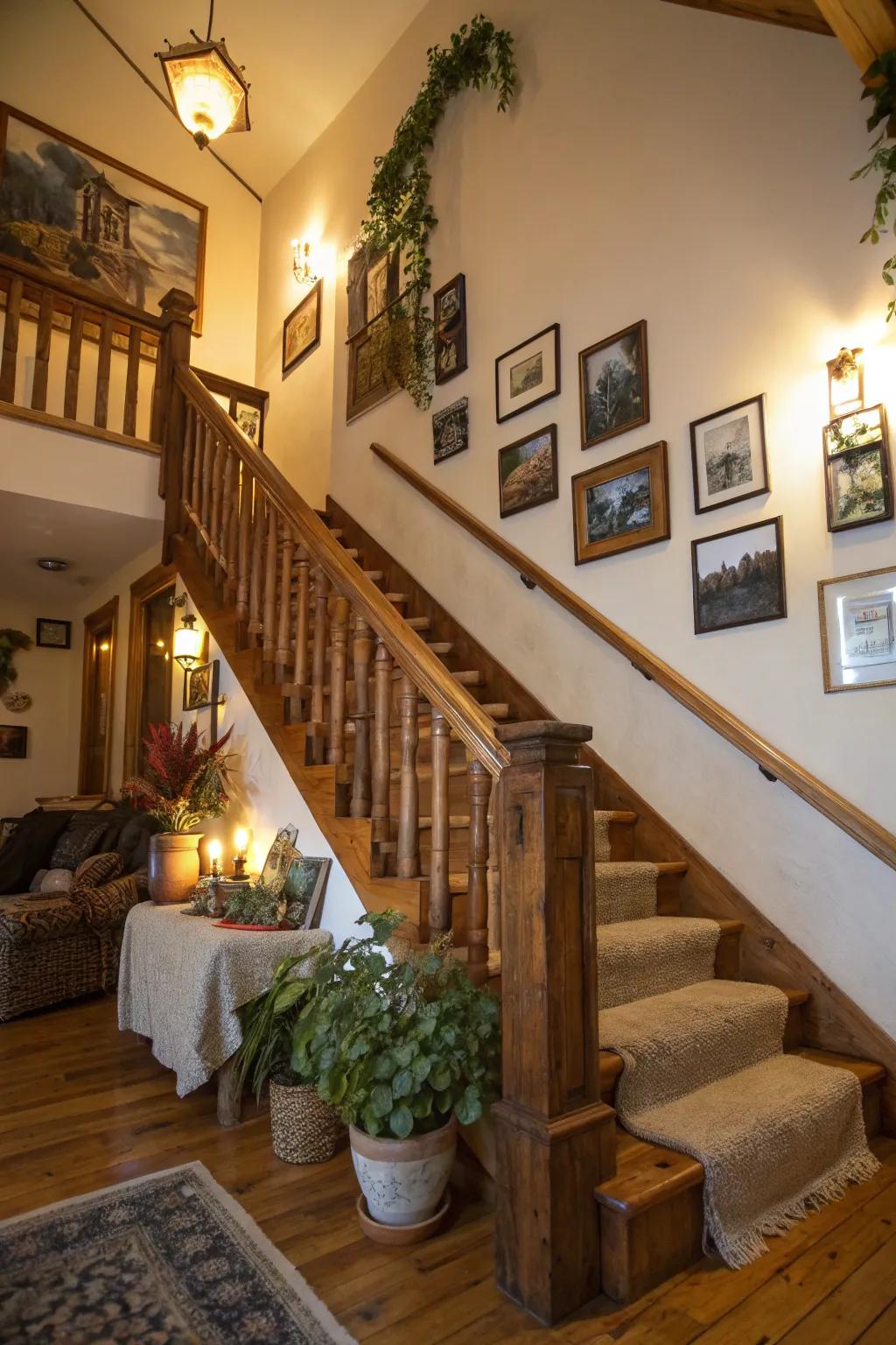 Rustic wooden railings present a warm, inviting charm.