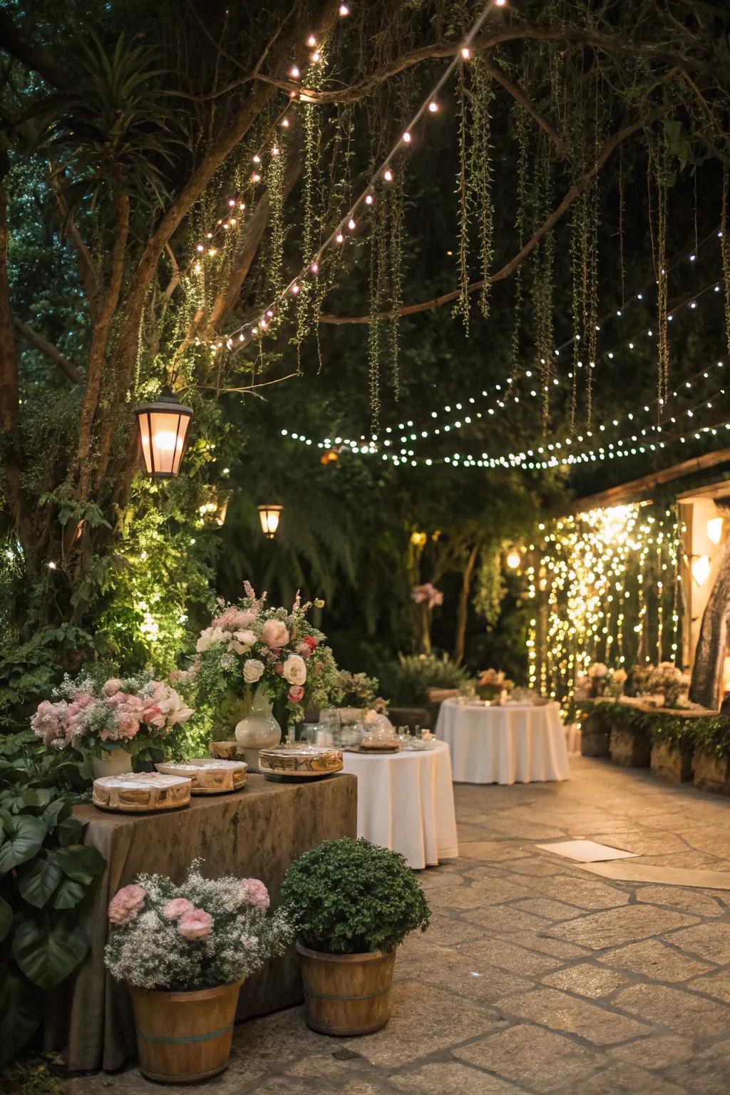 Vegetation combined with lights adds a natural impression.
