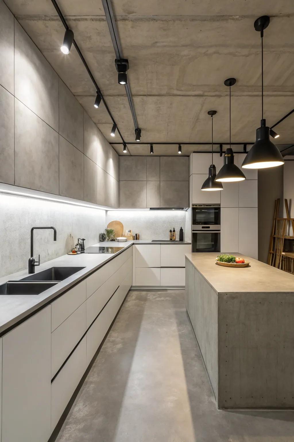 Hardstone countertops contribute an industrial touch to your kitchen's design.