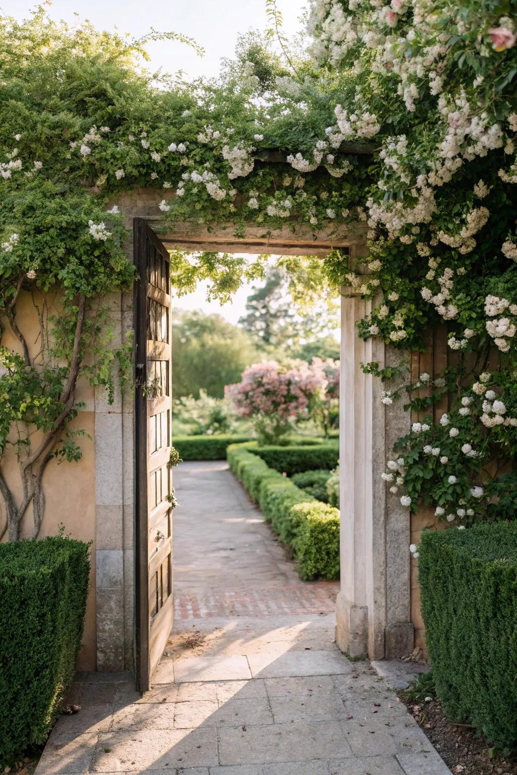 Forge an inviting threshold with starflower-bordered entrances.