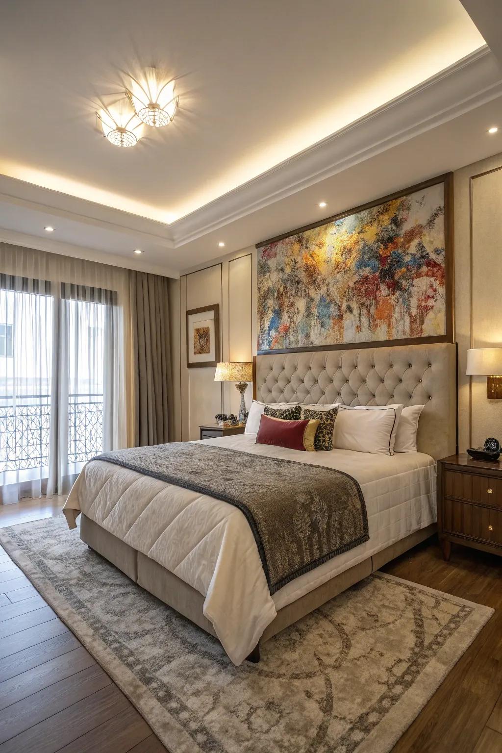 Oversized artwork can elevate your king bedroom with distinctive personal flair.