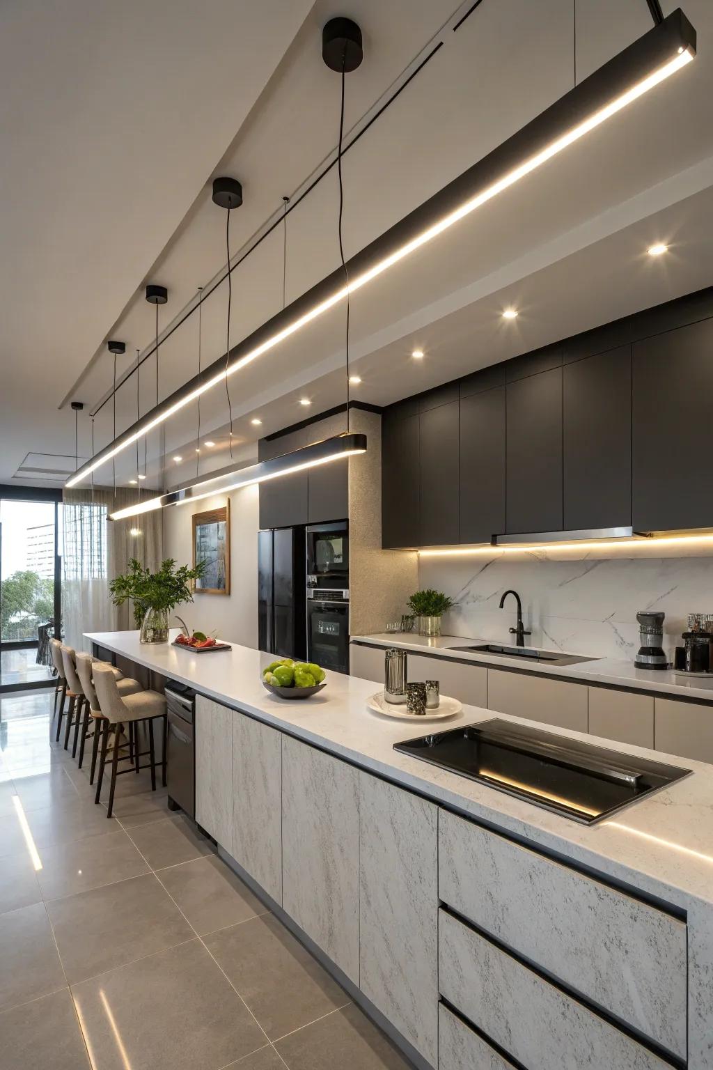 Linear lighting provides smooth and consistent light over kitchen counters.