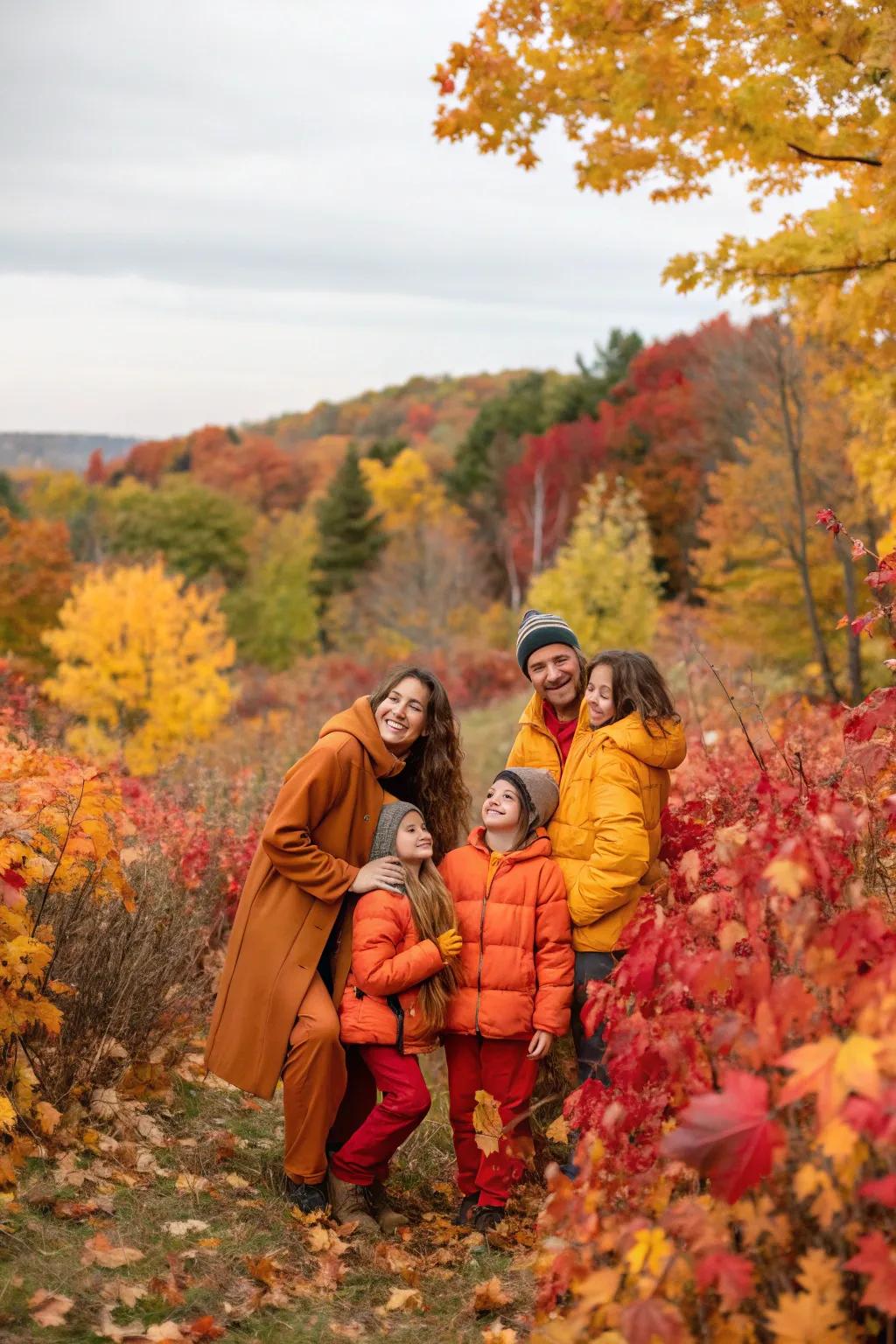 Fall tones like blazed orange and gold leaf enhance the seasonal backdrop.