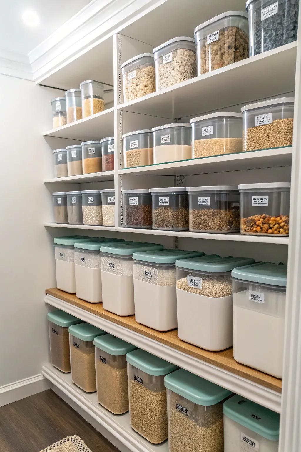 Uniform containers keep your pantry looking clean and organized.