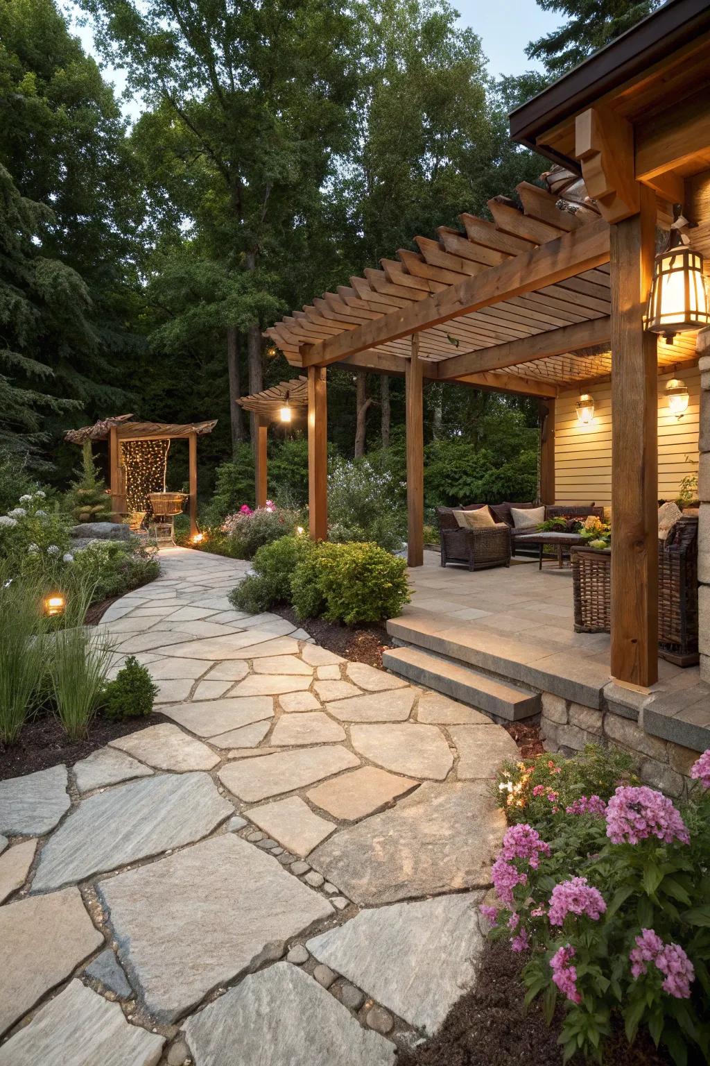 Organic materials introduce warmth and genuineness to this patio.